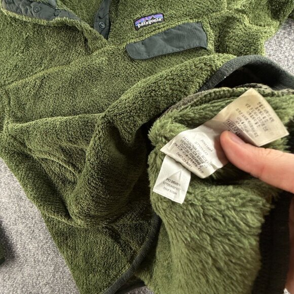 Patagonia Fleece Jacket Women Pullover Snap Green Soft Pocket Fuzzy Medium Logo - Picture 16 of 16